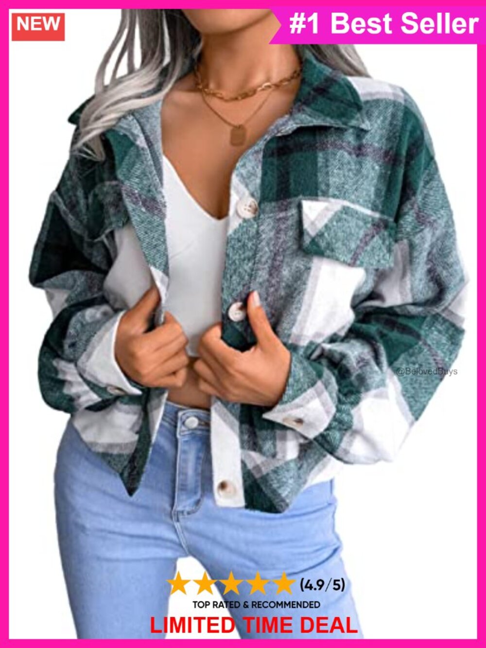 Cropped Corduroy Plaid Shacket Button Up Long Sleeve Jacket
